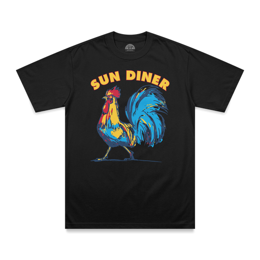 Sun Diner Blue Rooster T-Shirt black