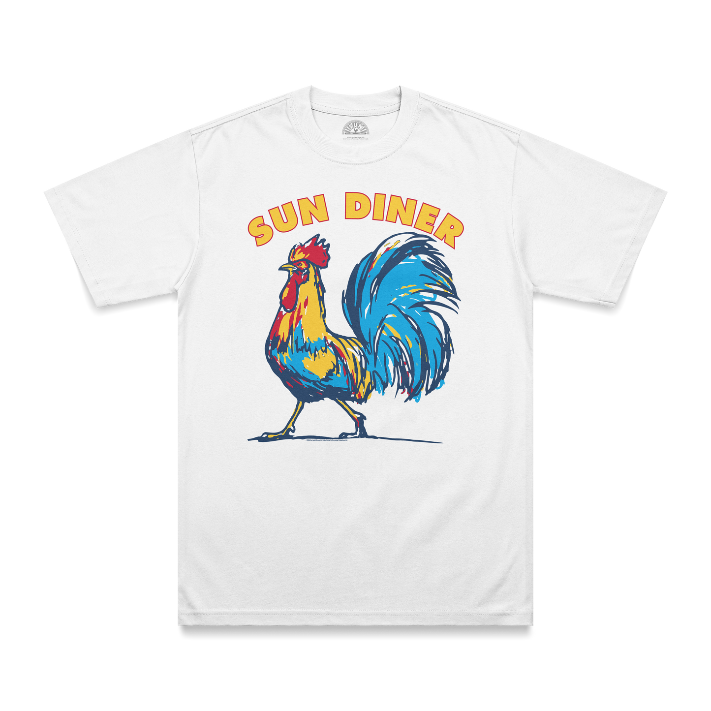 Sun Diner Blue Rooster T-Shirt white