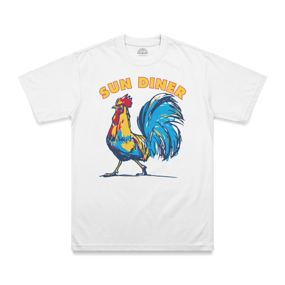 Sun Diner Blue Rooster T-Shirt white